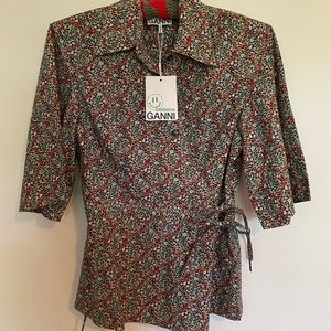 NWT Ganni Floral wrap top sz 36
